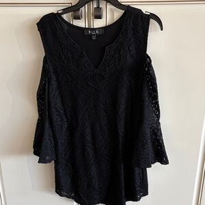 B.L.E.U. Black Lace Cold Shoulder Blouse